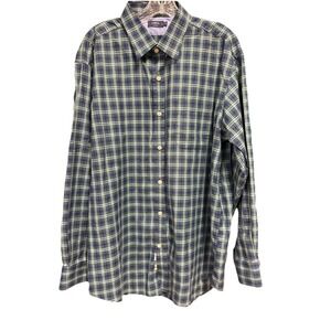 Lincs DC & Co Men's XL 100% Cotton Plaid Shirt Blue Button Up Work Formal